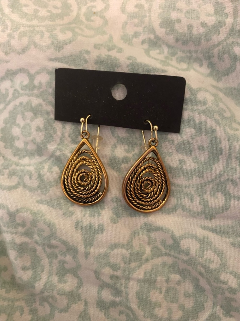 Gold Teardrop Coil Wire Dangle Earrings - Women Jewelry